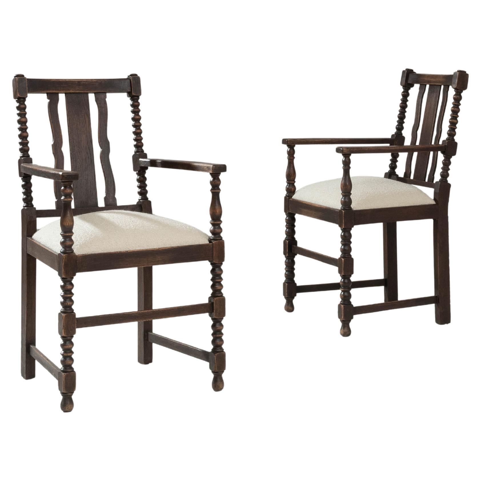 Paire de fauteuils en bois baroque français du 20e siècle avec sièges tapissés