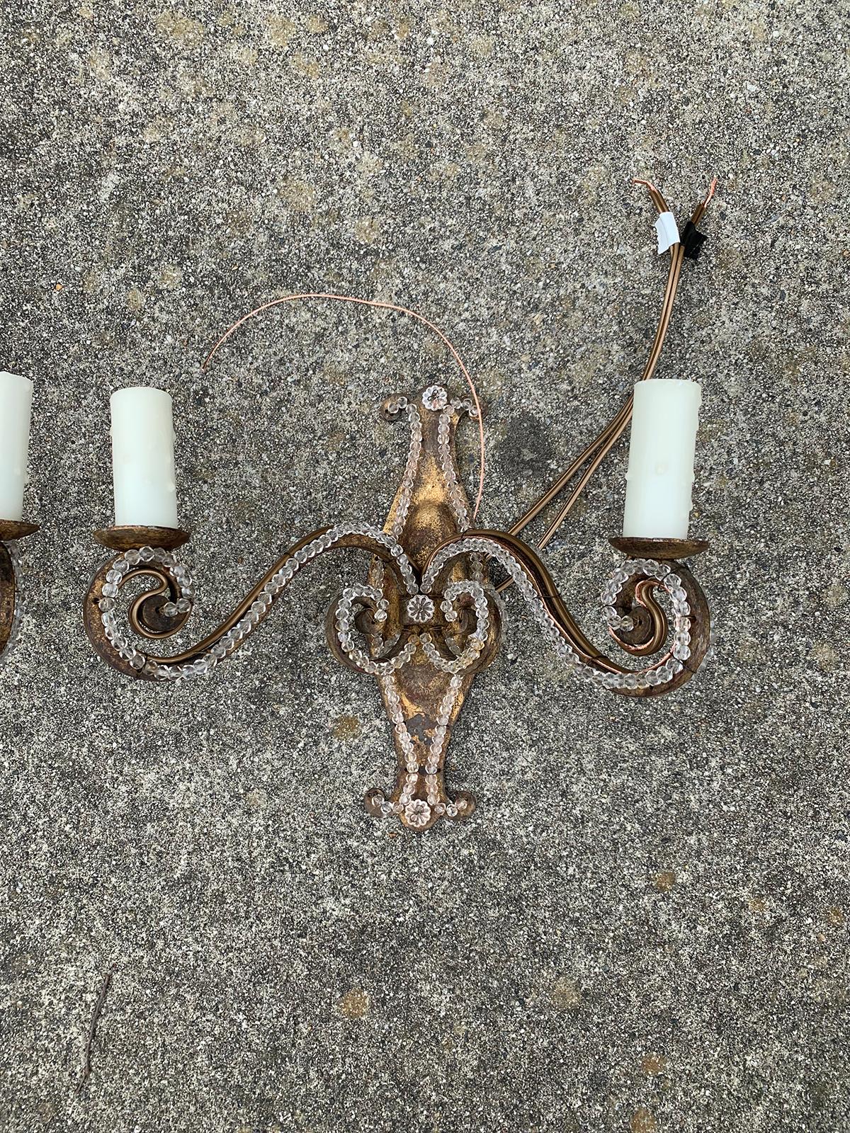 Pair of 20th Century French Beaded Glass Sconces in the Style of Maison Baguès 7