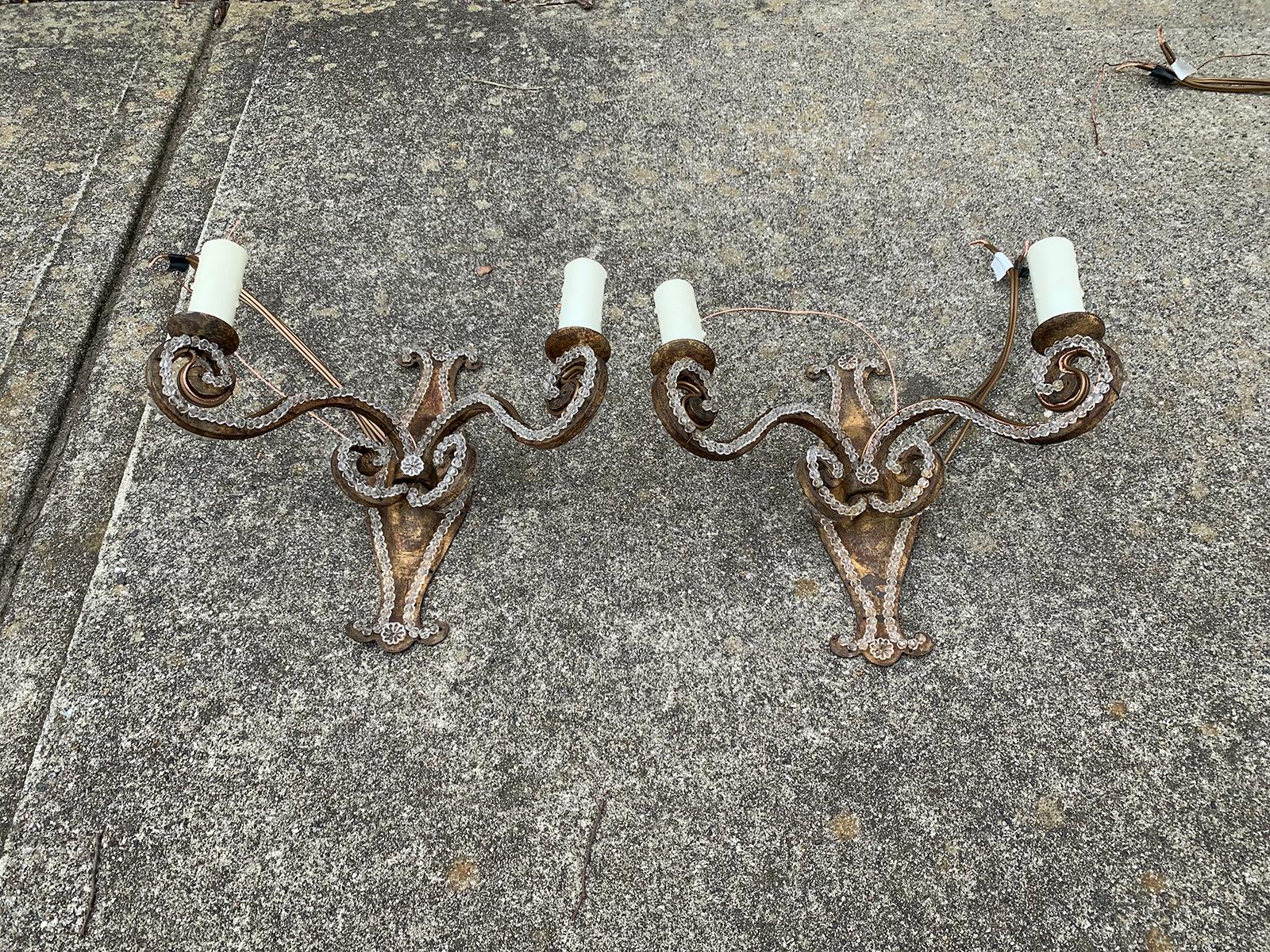 Pair of 20th Century French Beaded Glass Sconces in the Style of Maison Baguès 8