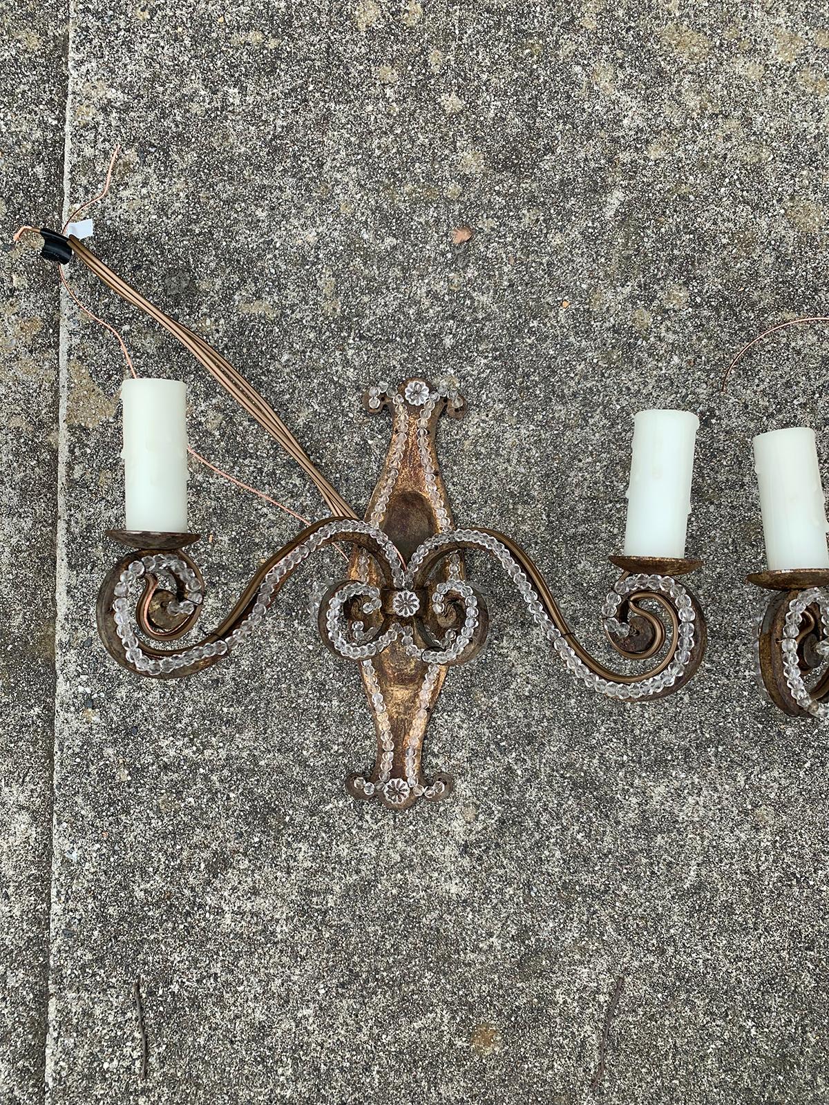 Pair of 20th Century French Beaded Glass Sconces in the Style of Maison Baguès 9