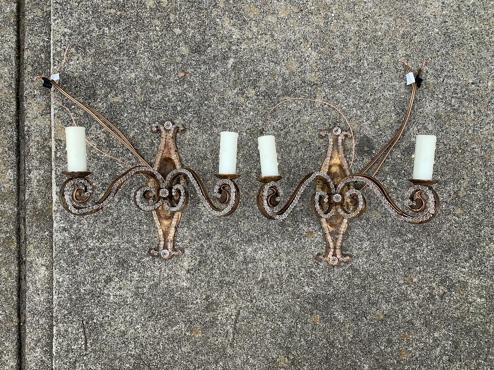 Pair of 20th century French beaded glass sconces in the style of Maison Baguès
Brand new wiring.