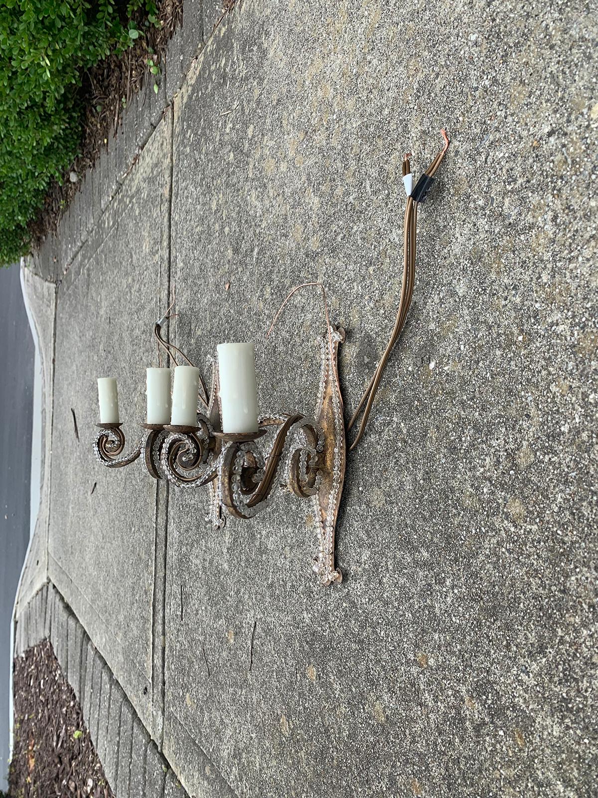 Pair of 20th Century French Beaded Glass Sconces in the Style of Maison Baguès In Good Condition In Atlanta, GA