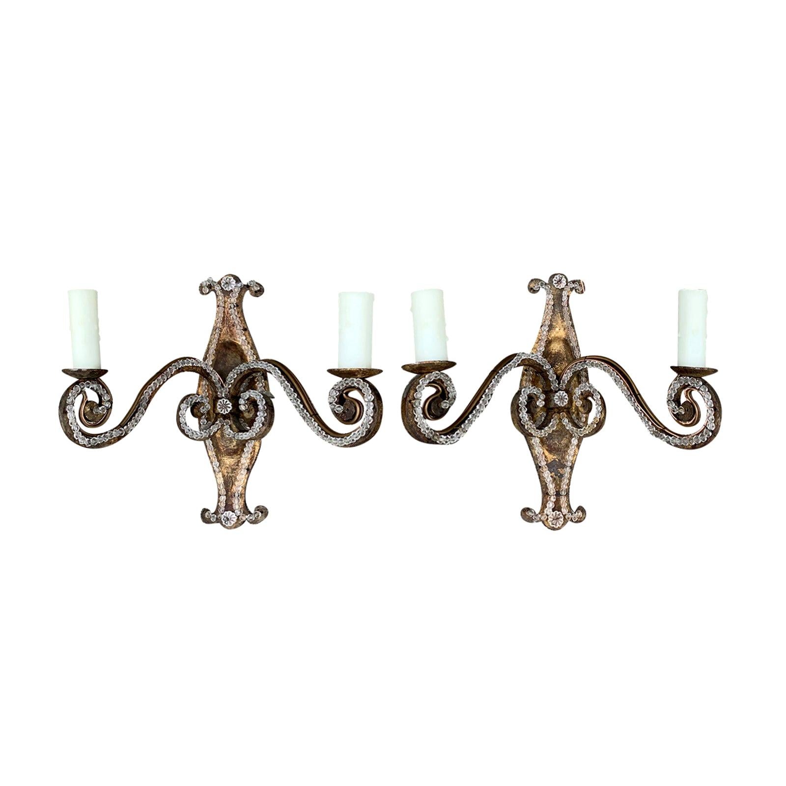 Pair of 20th Century French Beaded Glass Sconces in the Style of Maison Baguès