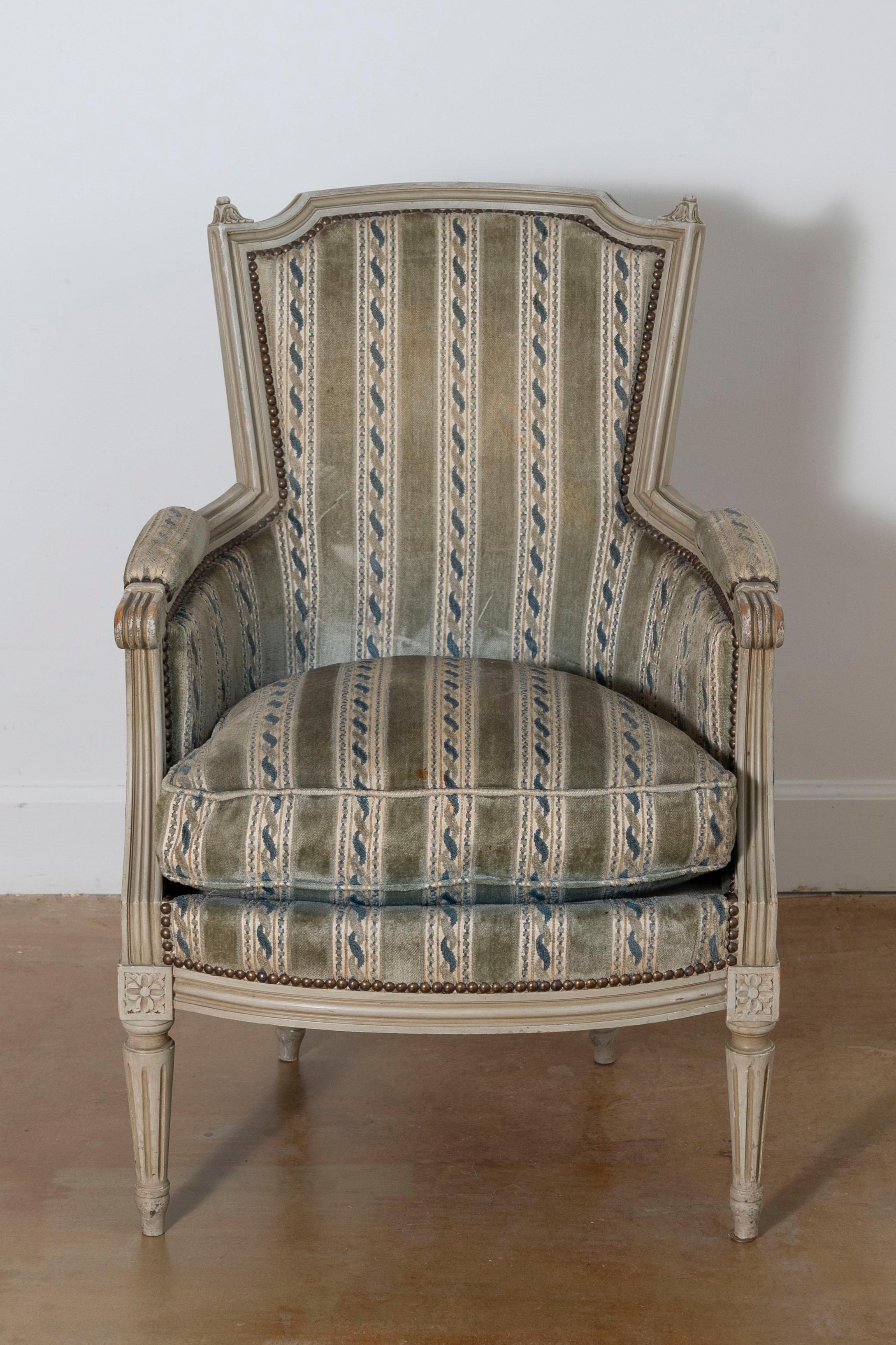 Louis XVI Pair of 20th Century French Bergeres For Sale