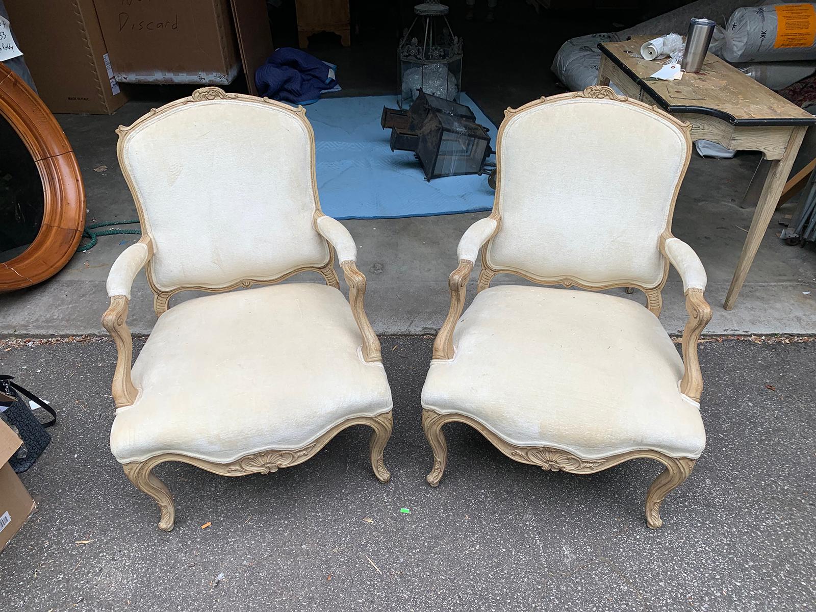 Pair of 20th Century French Bleached Wood Fauteuils For Sale 7