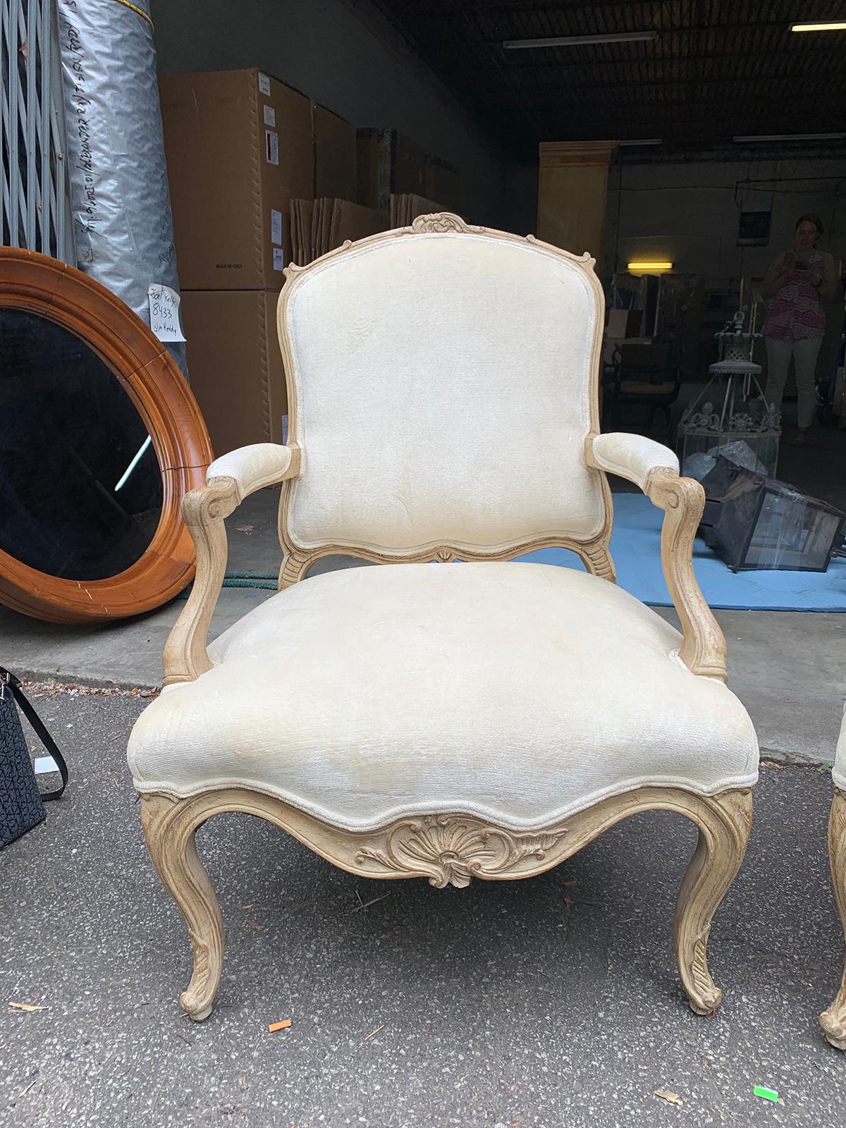 Pair of 20th Century French Bleached Wood Fauteuils For Sale 11