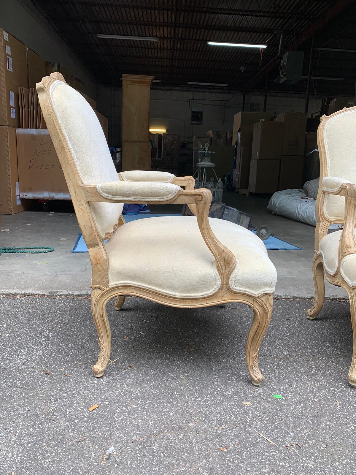 Pair of 20th Century French Bleached Wood Fauteuils For Sale 1