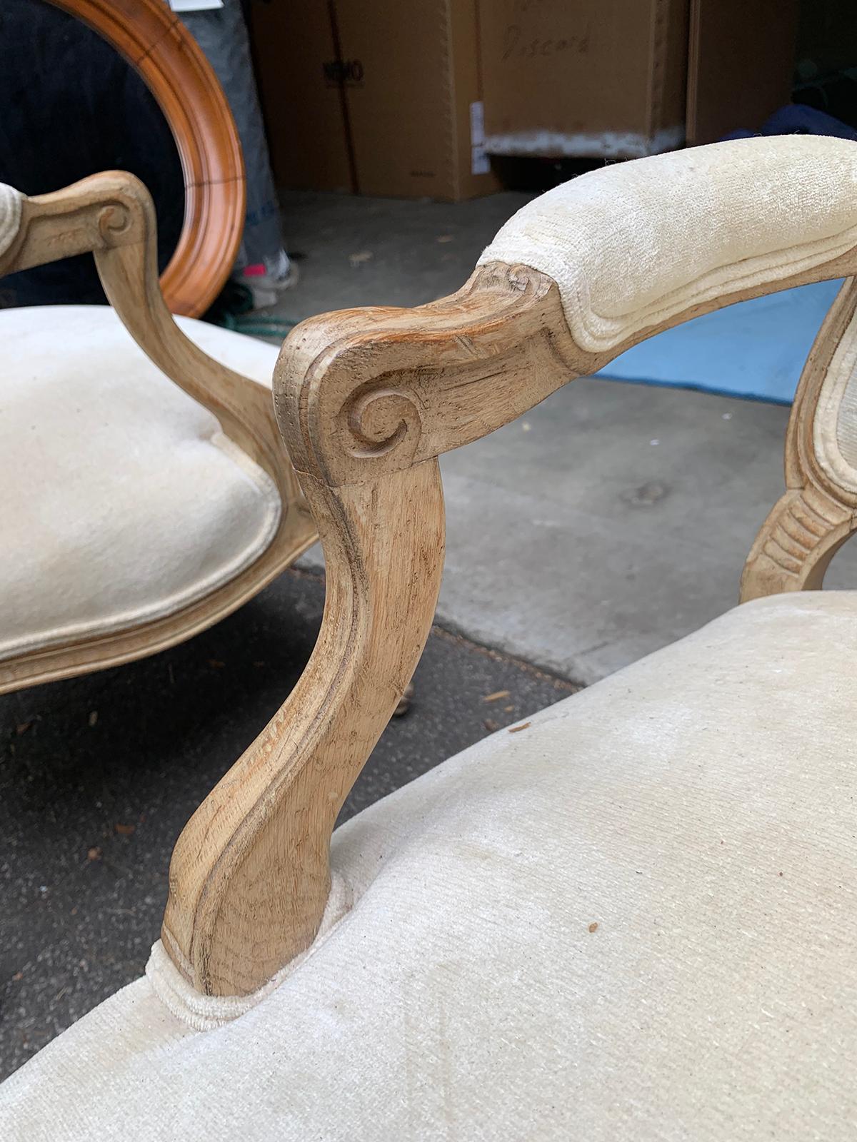 Pair of 20th Century French Bleached Wood Fauteuils For Sale 4