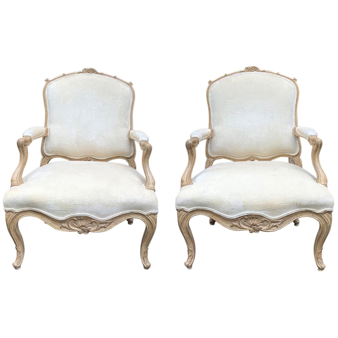 Pair of 20th Century French Bleached Wood Fauteuils
