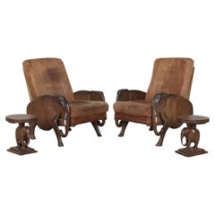 Pair of 20th Century French Carved Elephant Armchairs