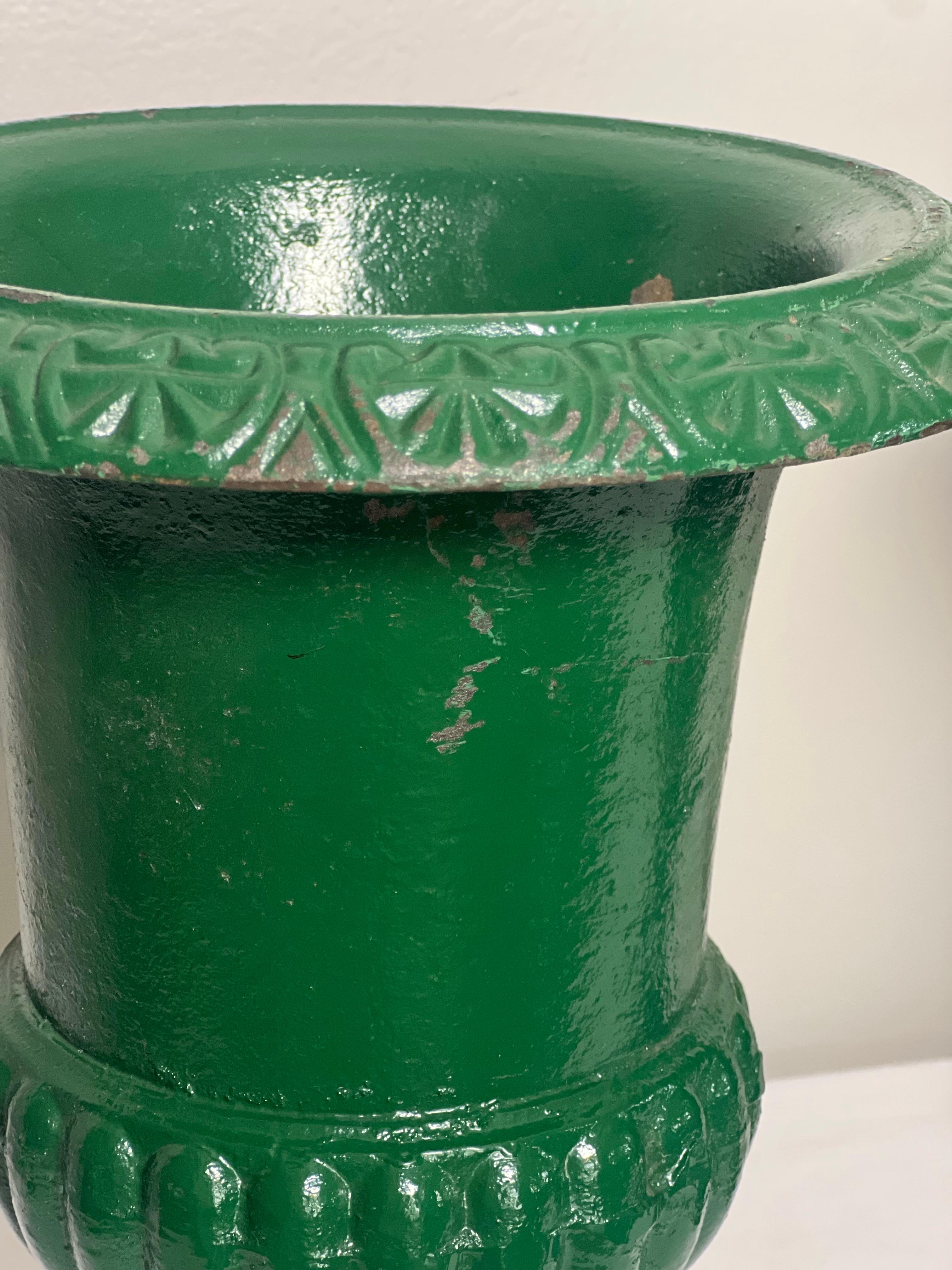 Pair of 20th Century French Green Cast iron Urns For Sale 6