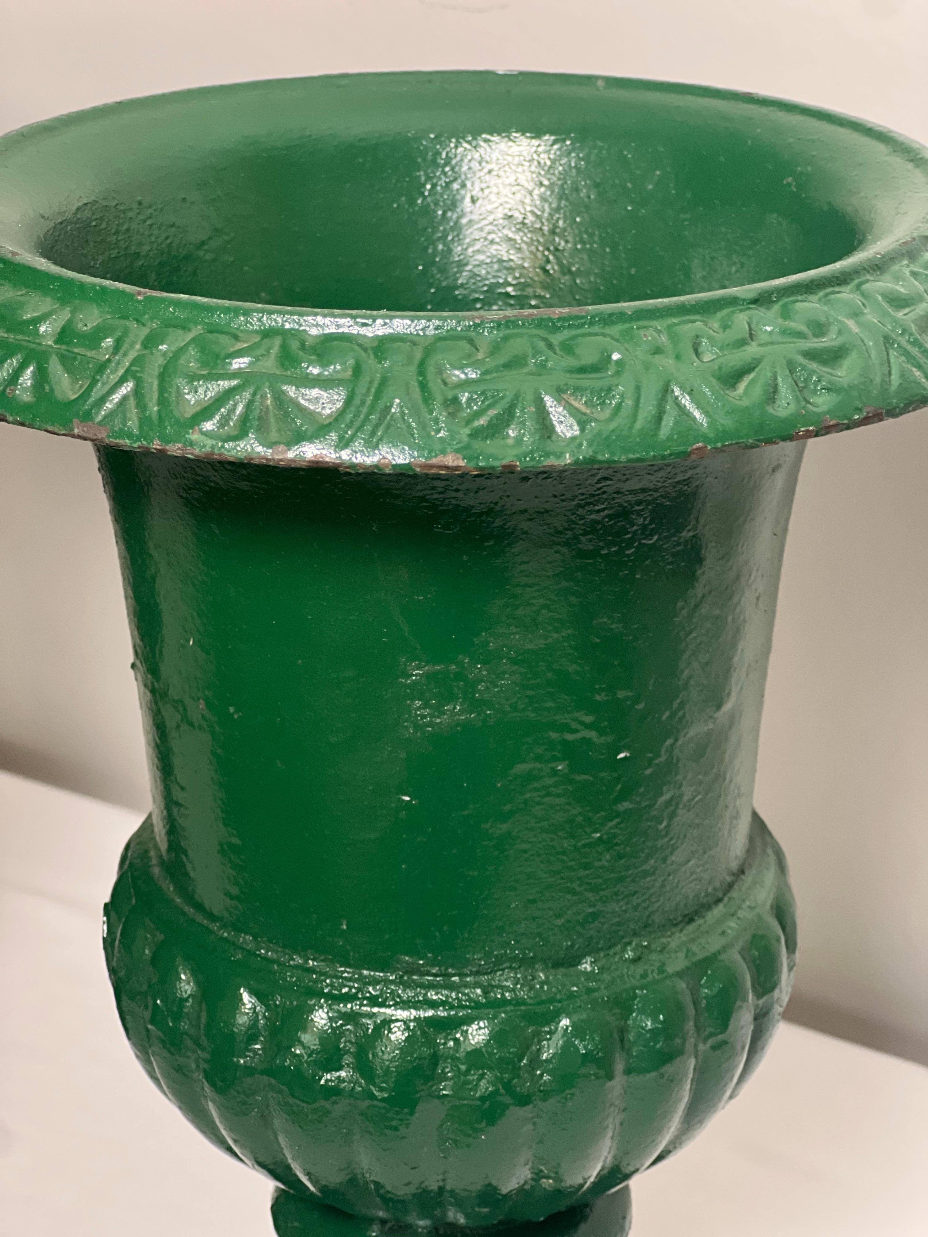 Pair of 20th Century French Green Cast iron Urns For Sale 7