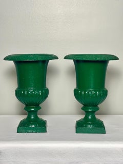 Pair of 20th Century French Green Cast iron Urns