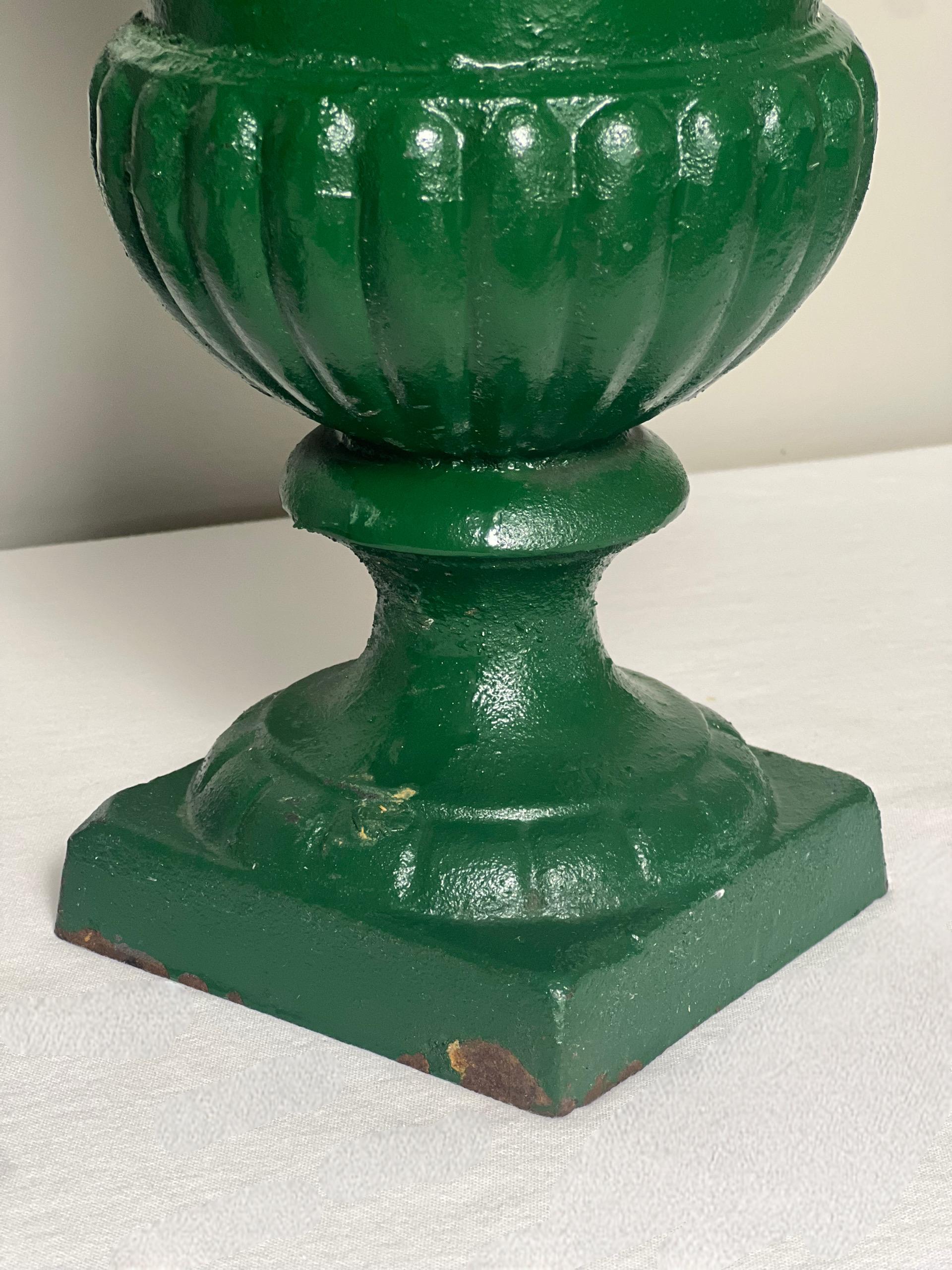 Pair of 20th Century French Green Cast iron Urns For Sale 3