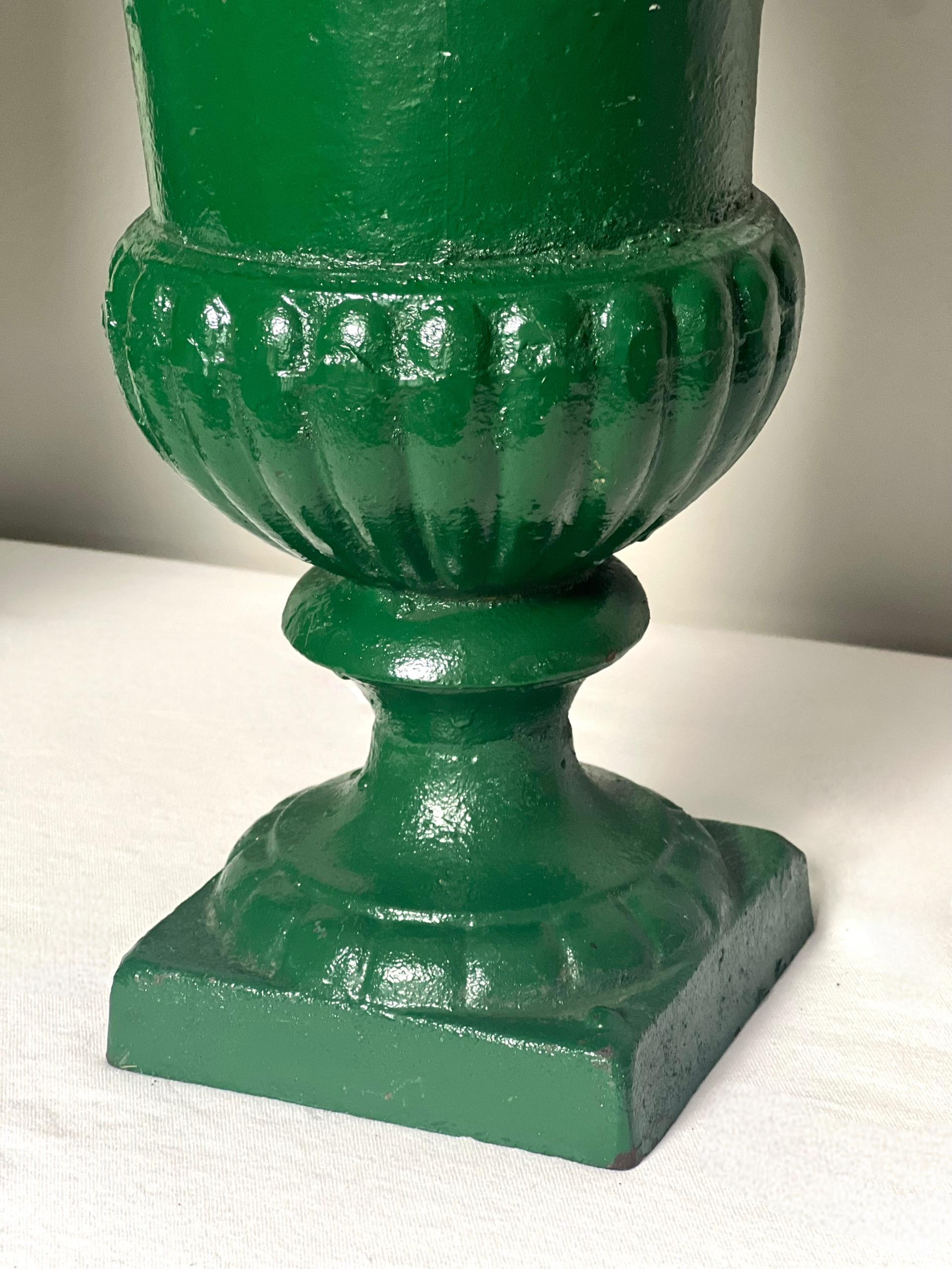 Pair of 20th Century French Green Cast iron Urns For Sale 4