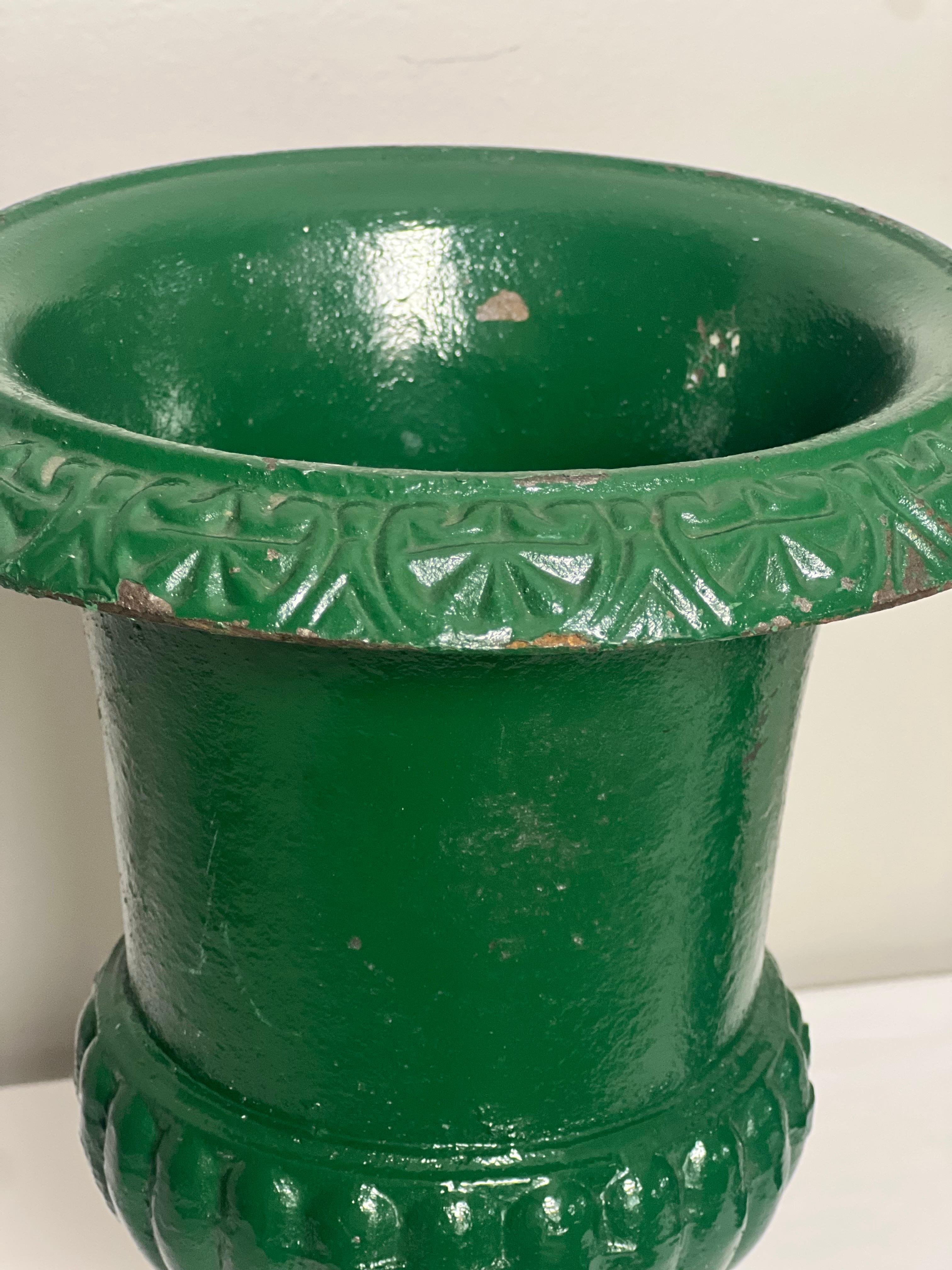 Pair of 20th Century French Green Cast iron Urns For Sale 5