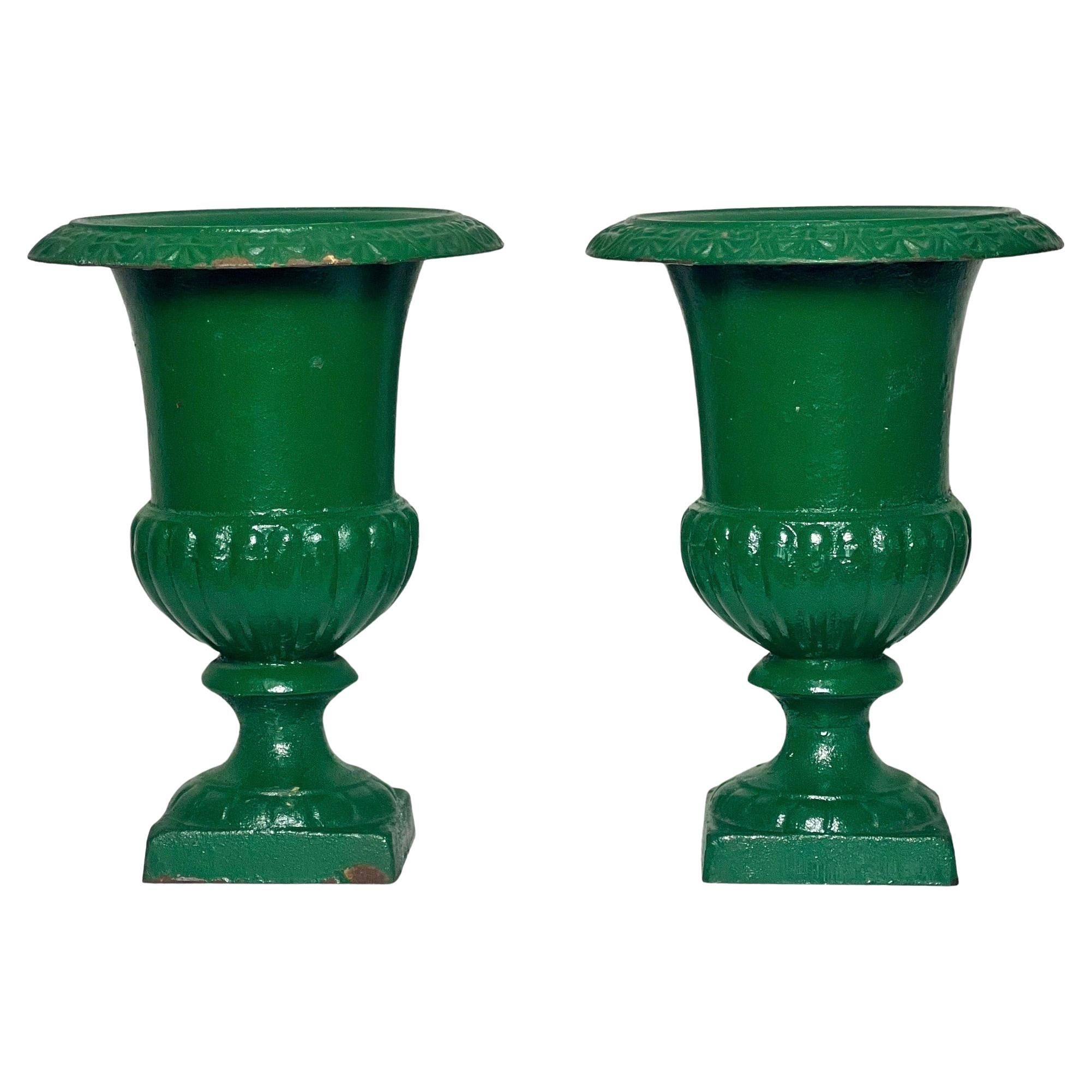 Pair of 20th Century French Green Cast iron Urns For Sale