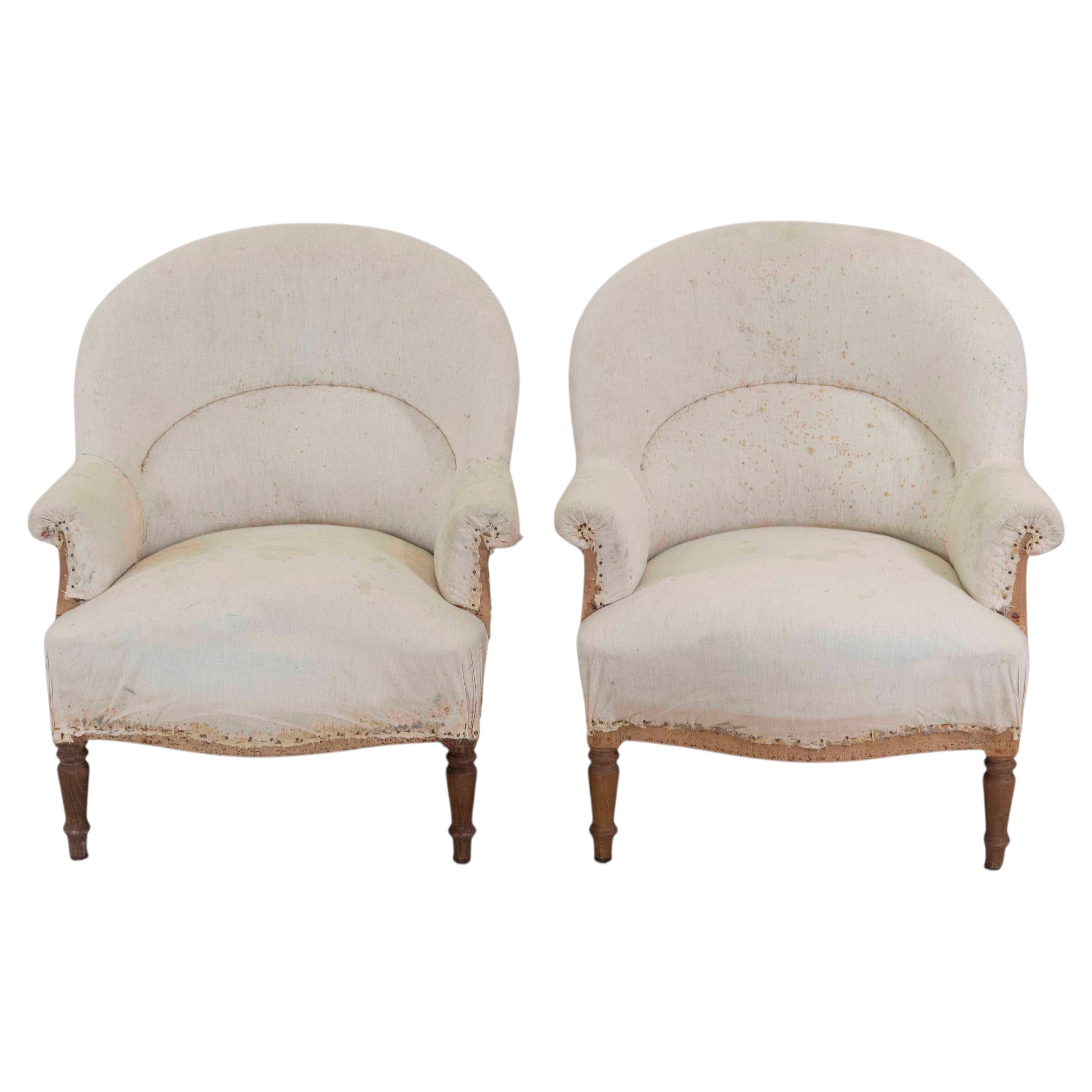 Pair of 20th Century French Chairs, Ready to Upholster