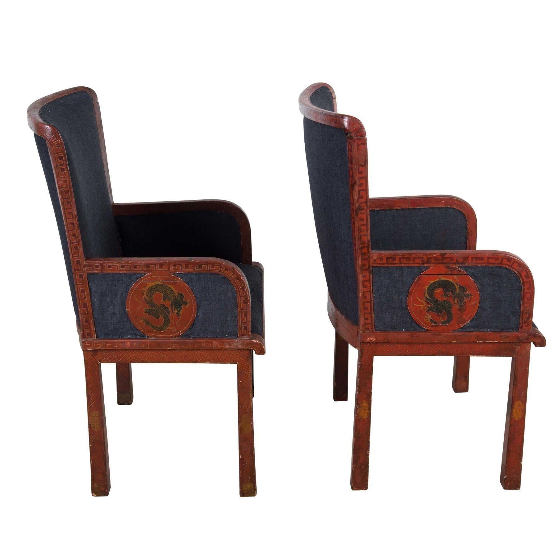 Chinoiseries Paire de chaises Chinoiserie françaises du 20ème siècle en vente