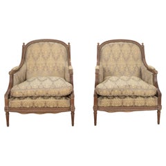Pair of 20th Century French Comfortable Walnut Armchairs