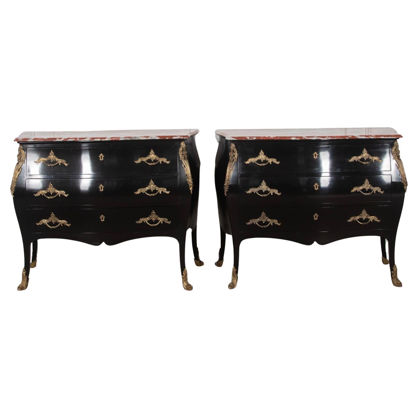 Pair of 20th Century French Ebonised Commodes
