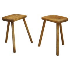 Pair of 20th Century French Elm Country Stools No3
