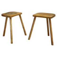 Pair of 20th Century French Elm Country Stools No4