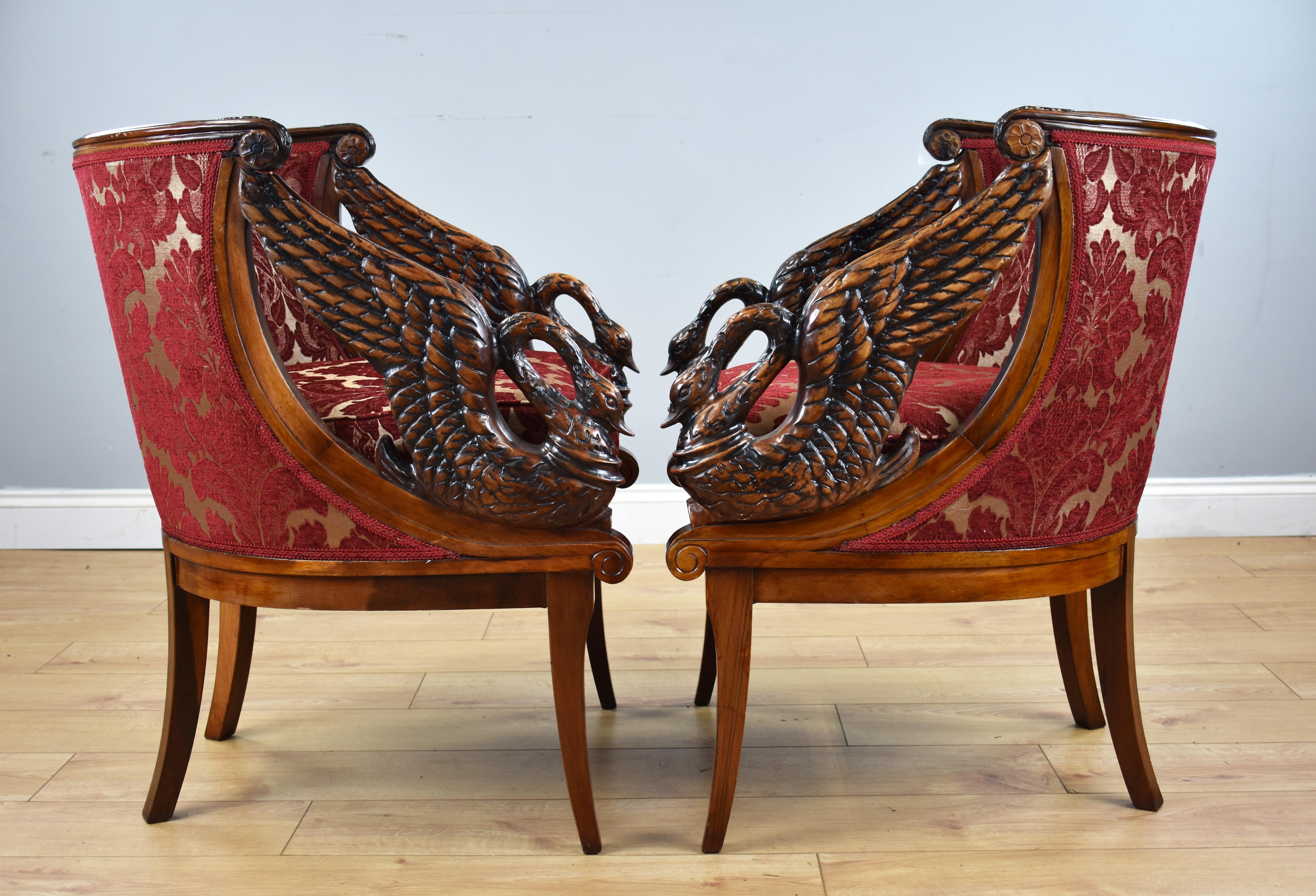English Pair of 20th Century French Empire Style Armchairs
