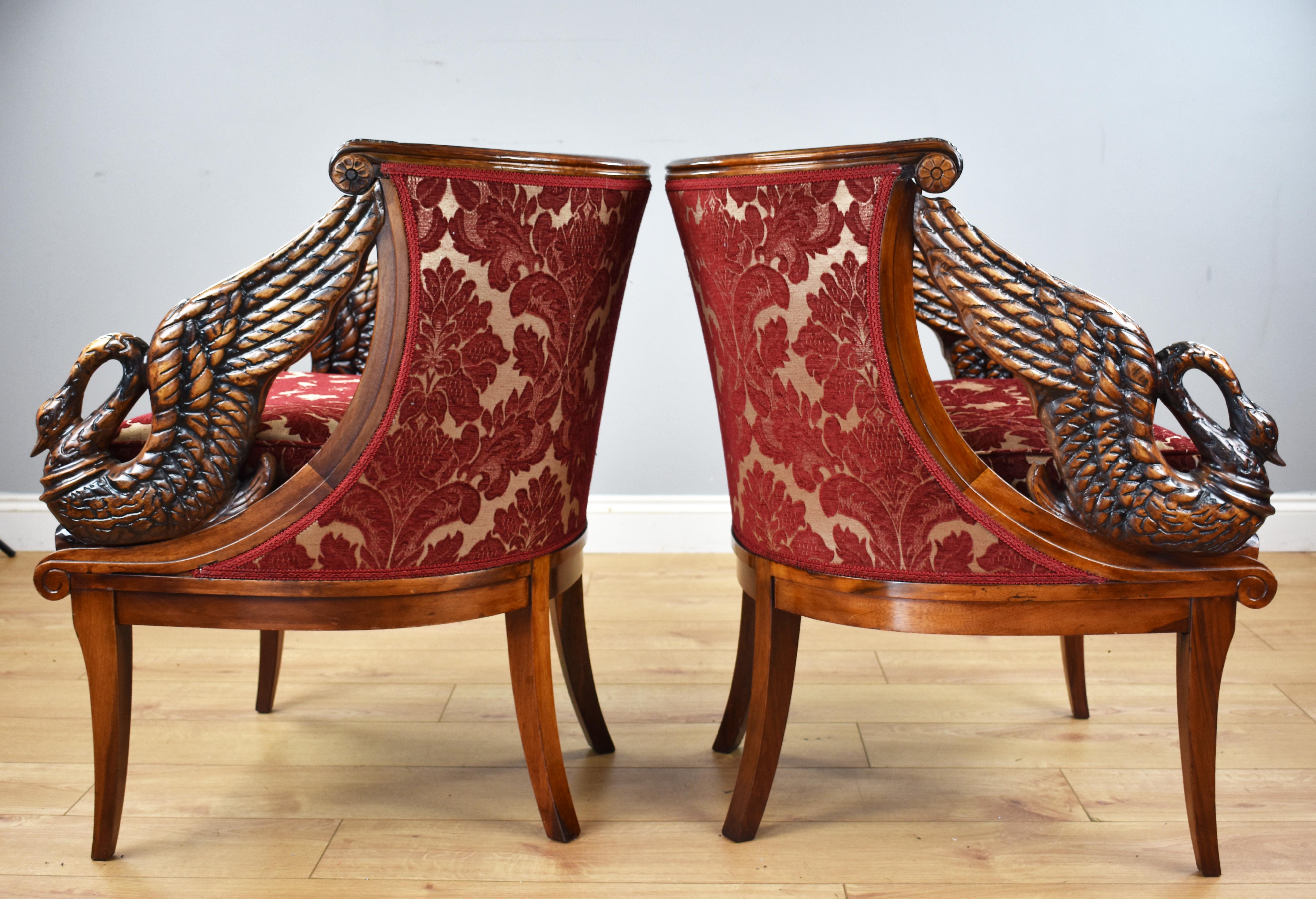 Mahogany Pair of 20th Century French Empire Style Armchairs