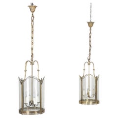 Pair of 20th Century French Four Candle Brass and Glass Hall Lanterns by Repute