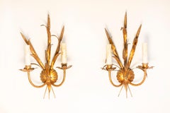 Pair of 20th Century French Gilt Metal Sconces - Inspired By Coco Chanel