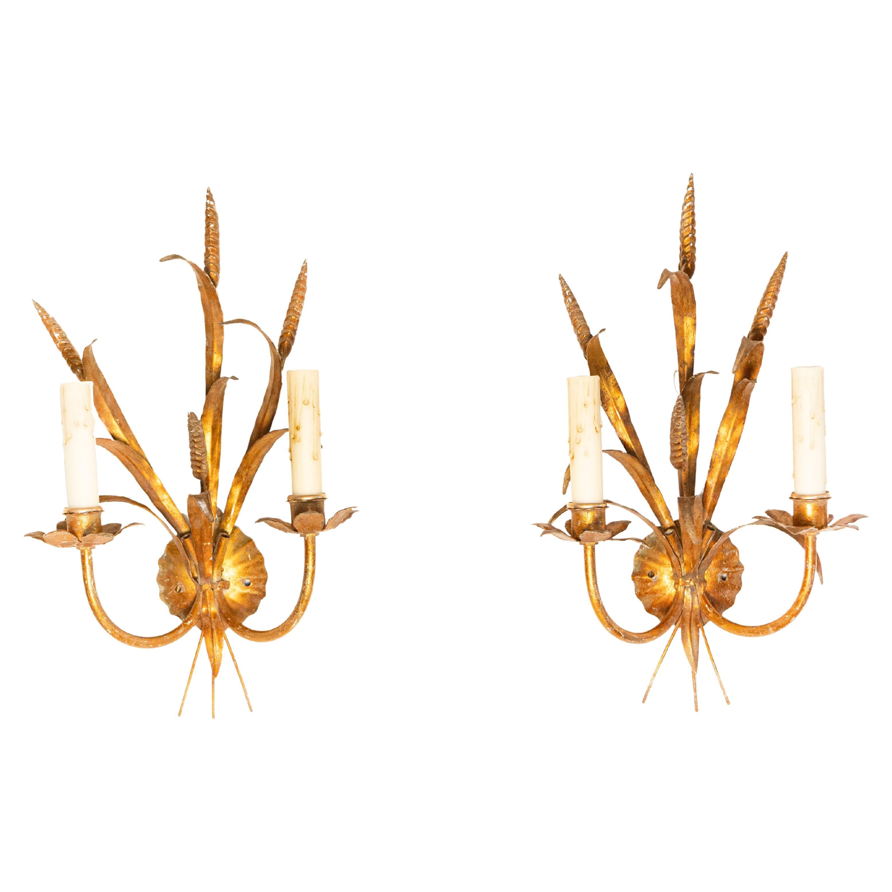 Pair of 20th Century French Gilt Metal Sconces - Inspired By Coco Chanel