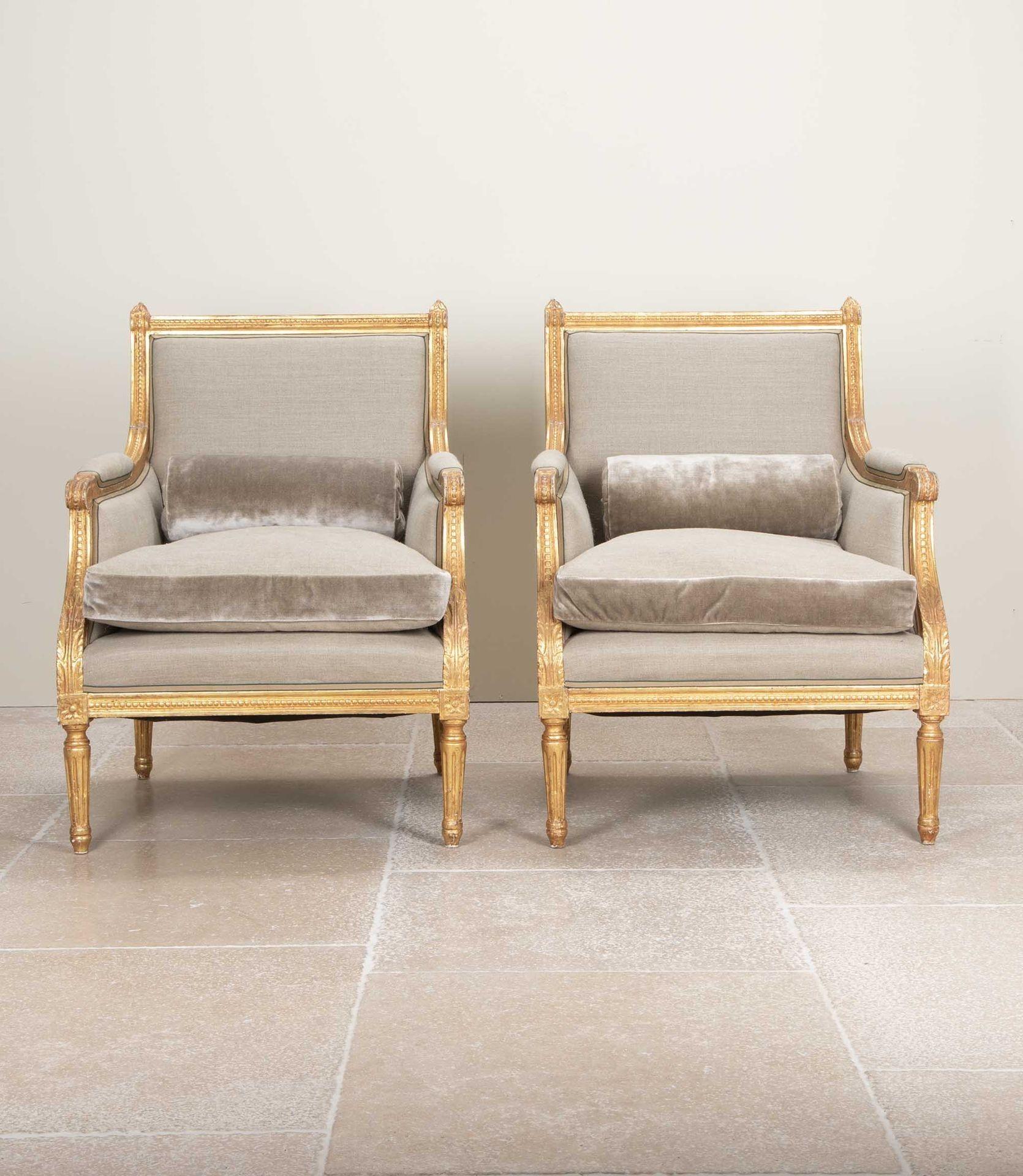 A chic pair of mid-20th Century carved giltwood Neo-Classical style armchairs by Maison Jansen.
Reference; Jansen Furniture by James Archer Abbot, Page 83 for a similar marquise.
France, Circa 1950.
Matching sofa also available.