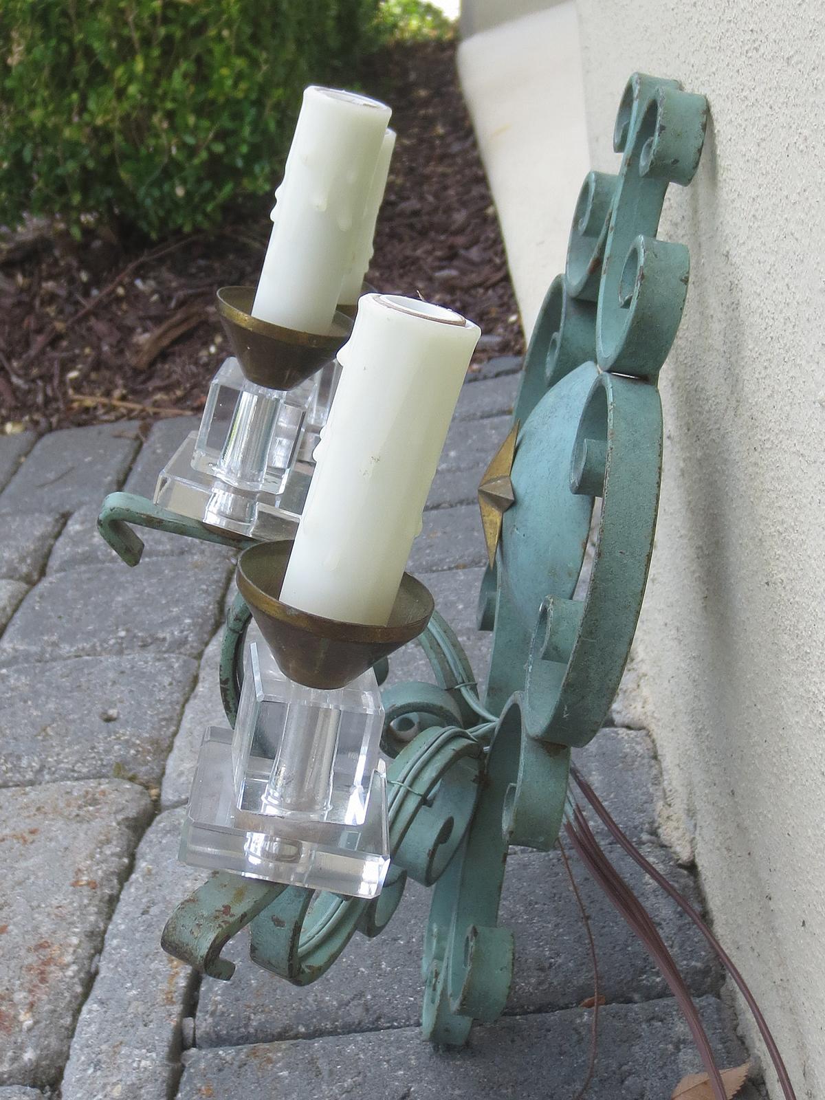 Pair of 20th Century French Iron and Crystal Sconces with Star Motif For Sale 2