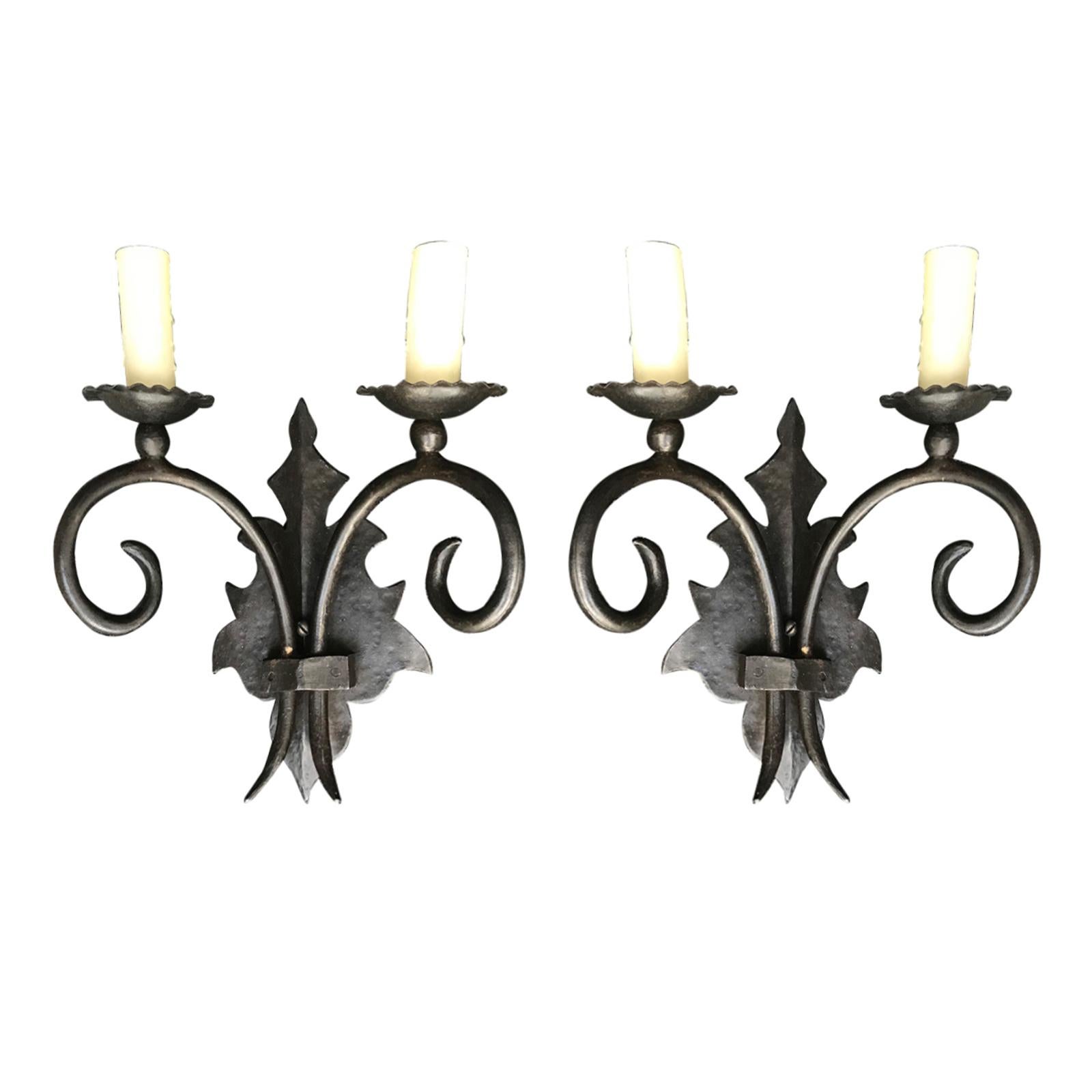 Pair of 20th Century French Iron Two-Arm Sconces