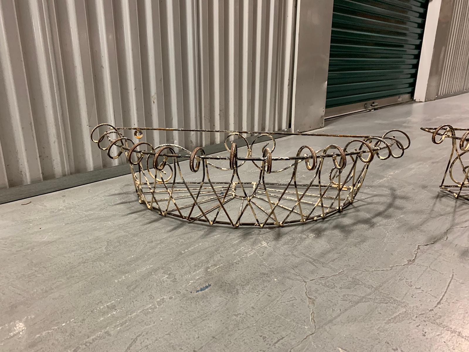 Pair of 20th Century French Iron Wire Planters For Sale 1