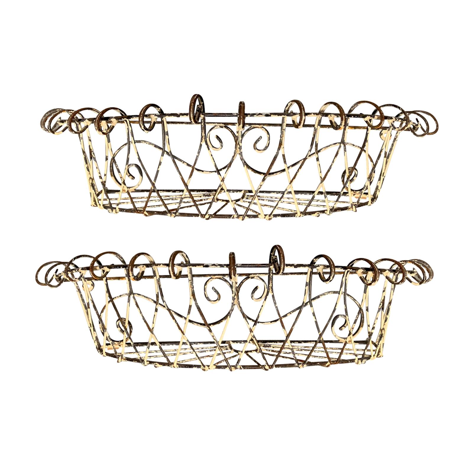 Pair of 20th Century French Iron Wire Planters For Sale