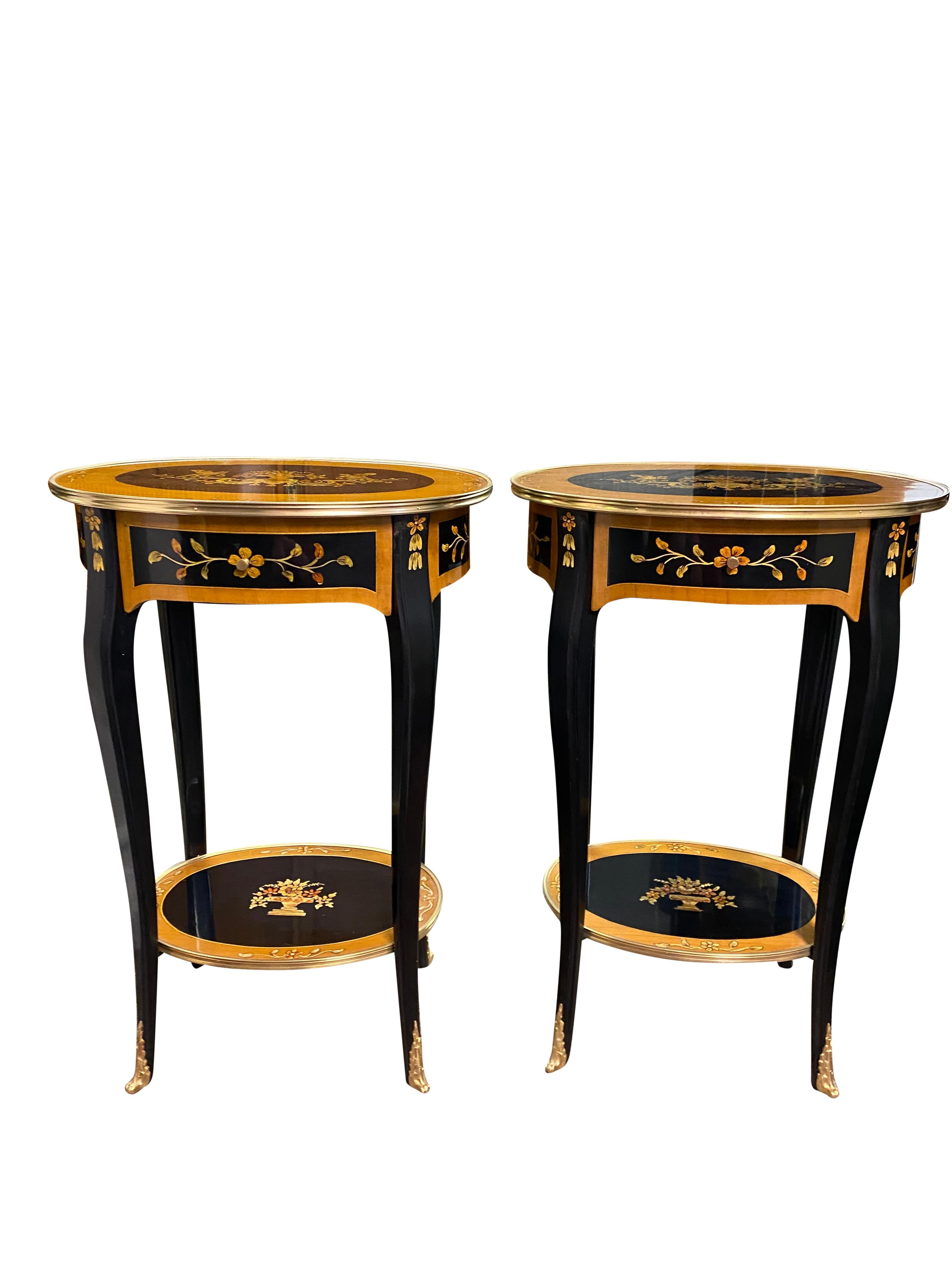 A stunning pair of 20th century French Lacquer style side tables. A gorgeous and elegant design perfect for modern interiors.