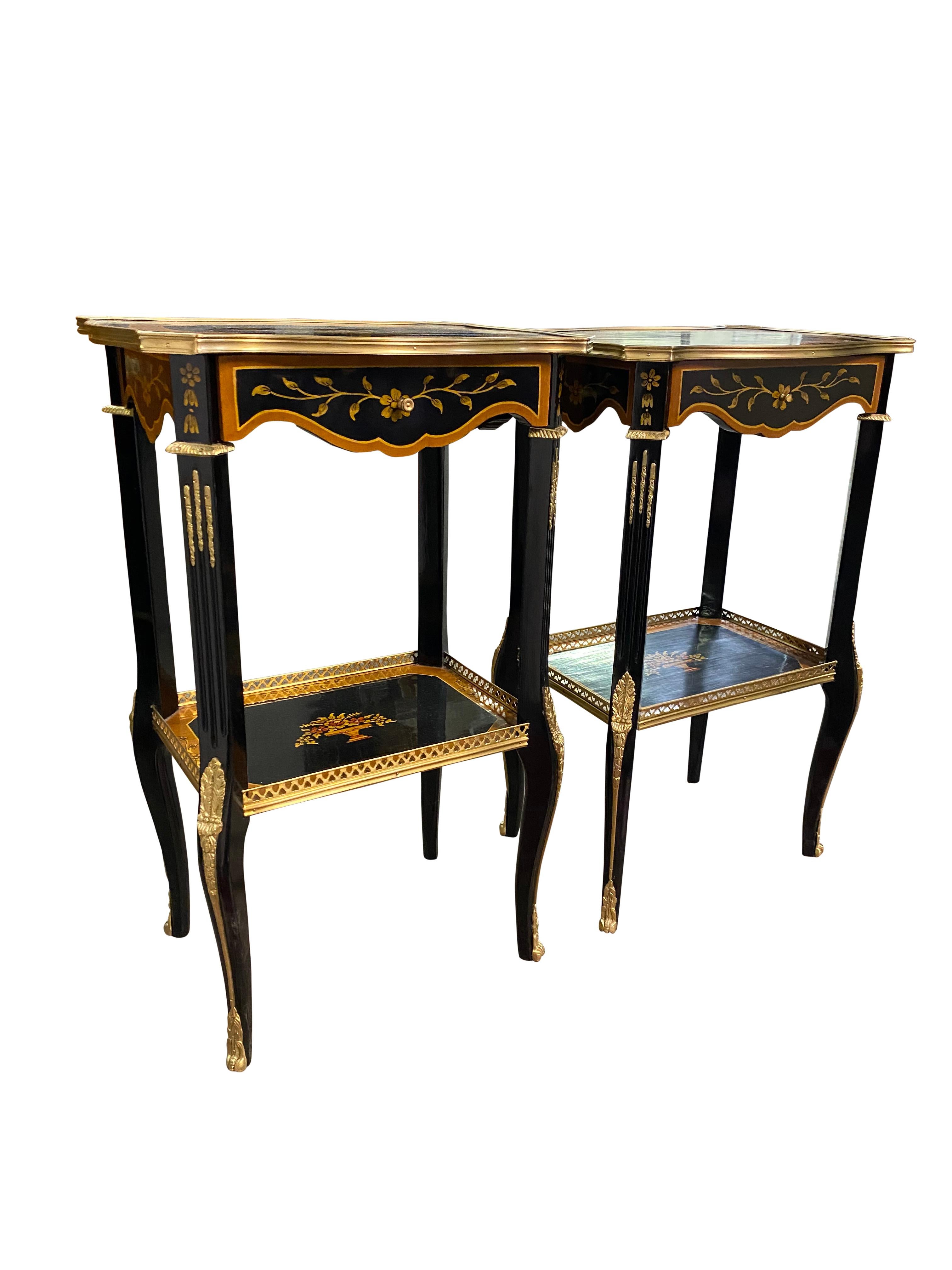 Hand-Carved Pair of 20th Century French Lacquer Style Side Tables For Sale