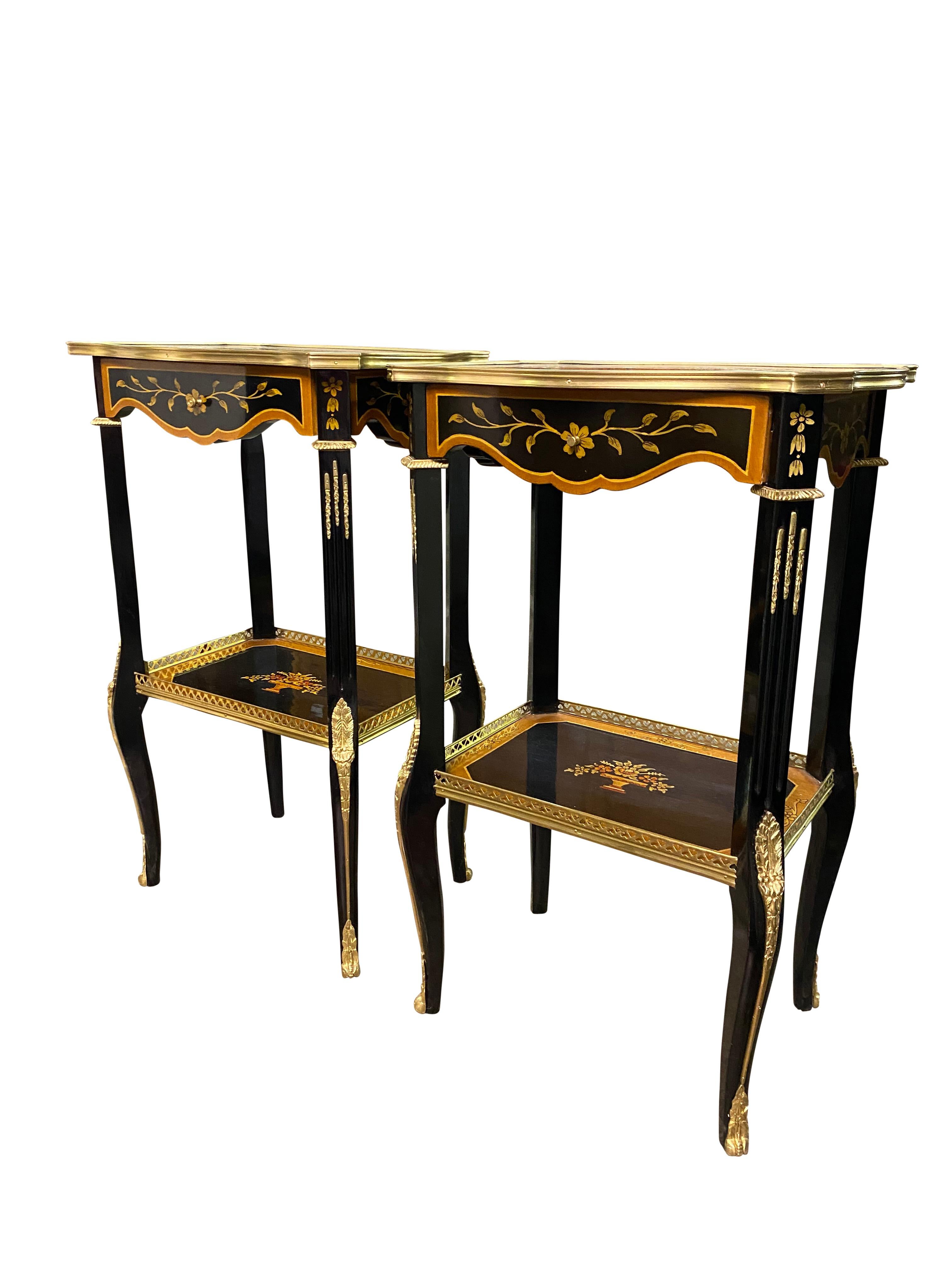 Wood Pair of 20th Century French Lacquer Style Side Tables For Sale