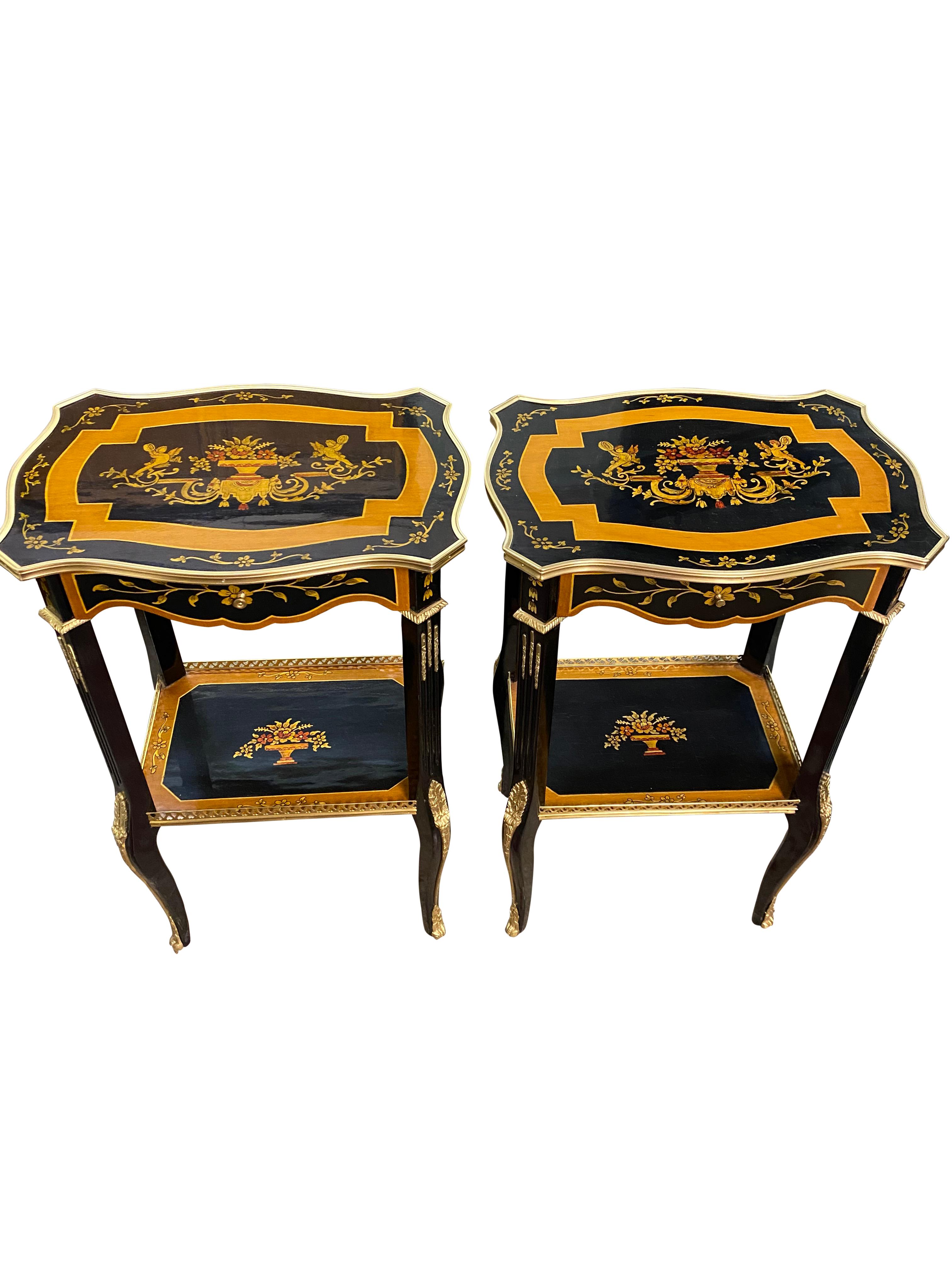 Pair of 20th Century French Lacquer Style Side Tables For Sale 1