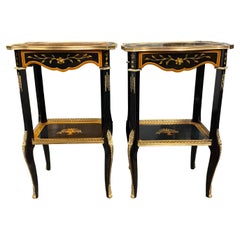 Vintage Pair of 20th Century French Lacquer Style Side Tables