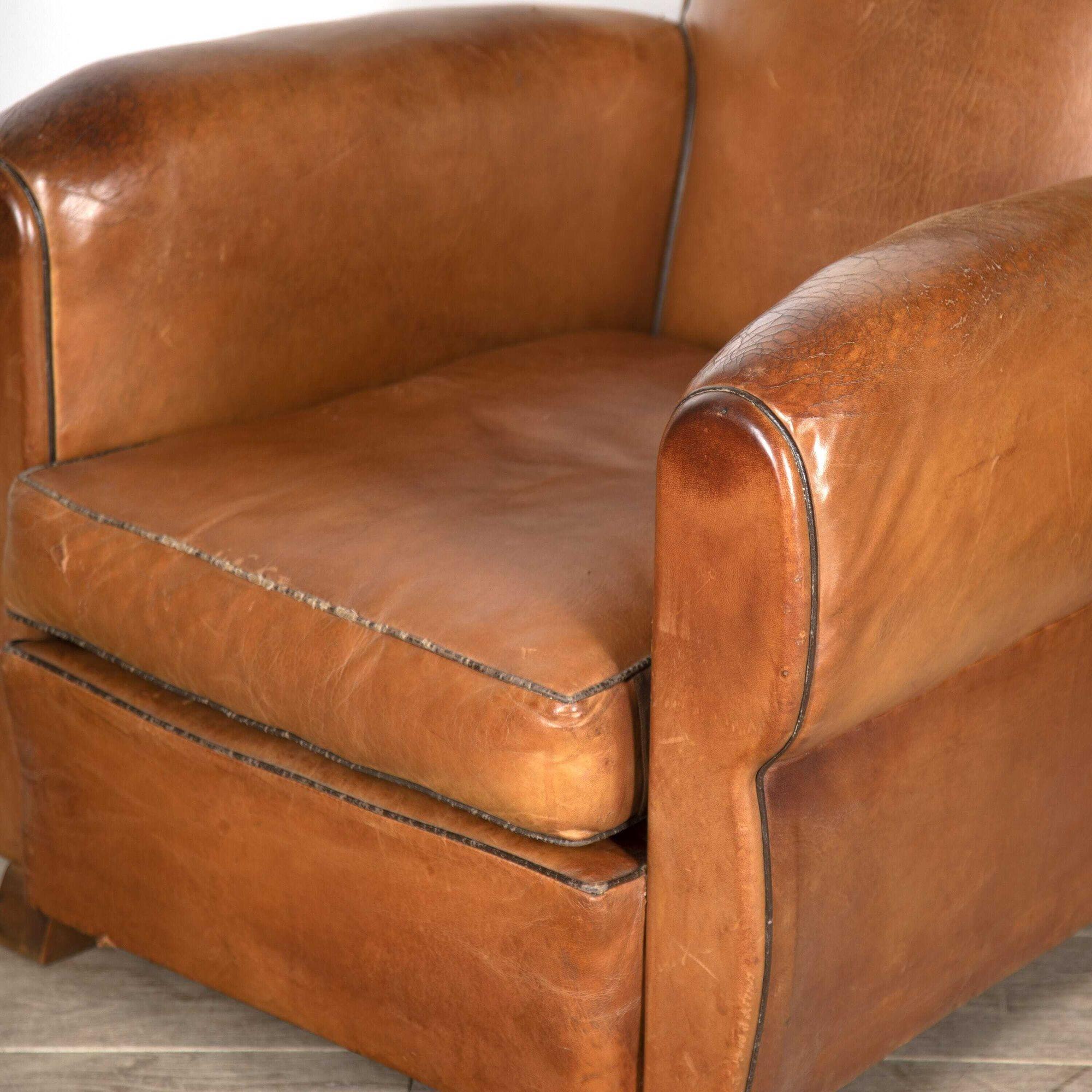 Pair of 20th Century French Leather Club Chairs 1