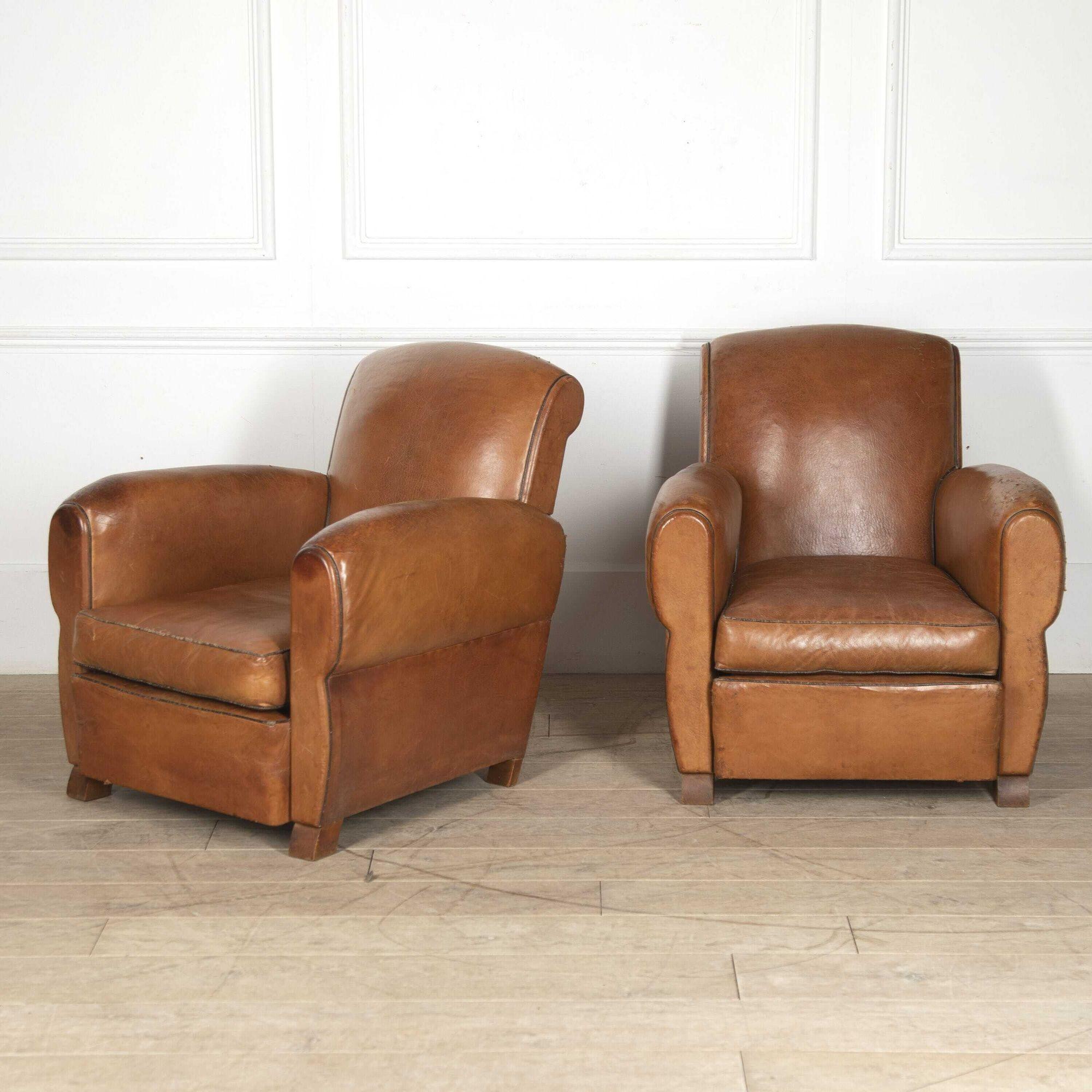 Pair of 20th Century French Leather Club Chairs 4