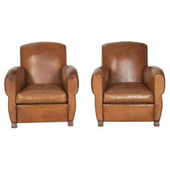 Pair of 20th Century French Leather Club Chairs