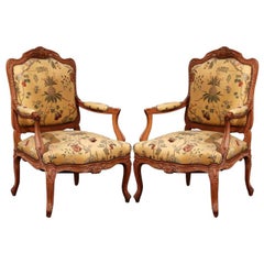 Pair of 20th Century French Louis XV Carved Armchairs with Scalamandre Fabric