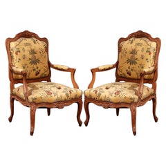 Pair of 20th Century French Louis XV Carved Armchairs with Scalamandre Fabric