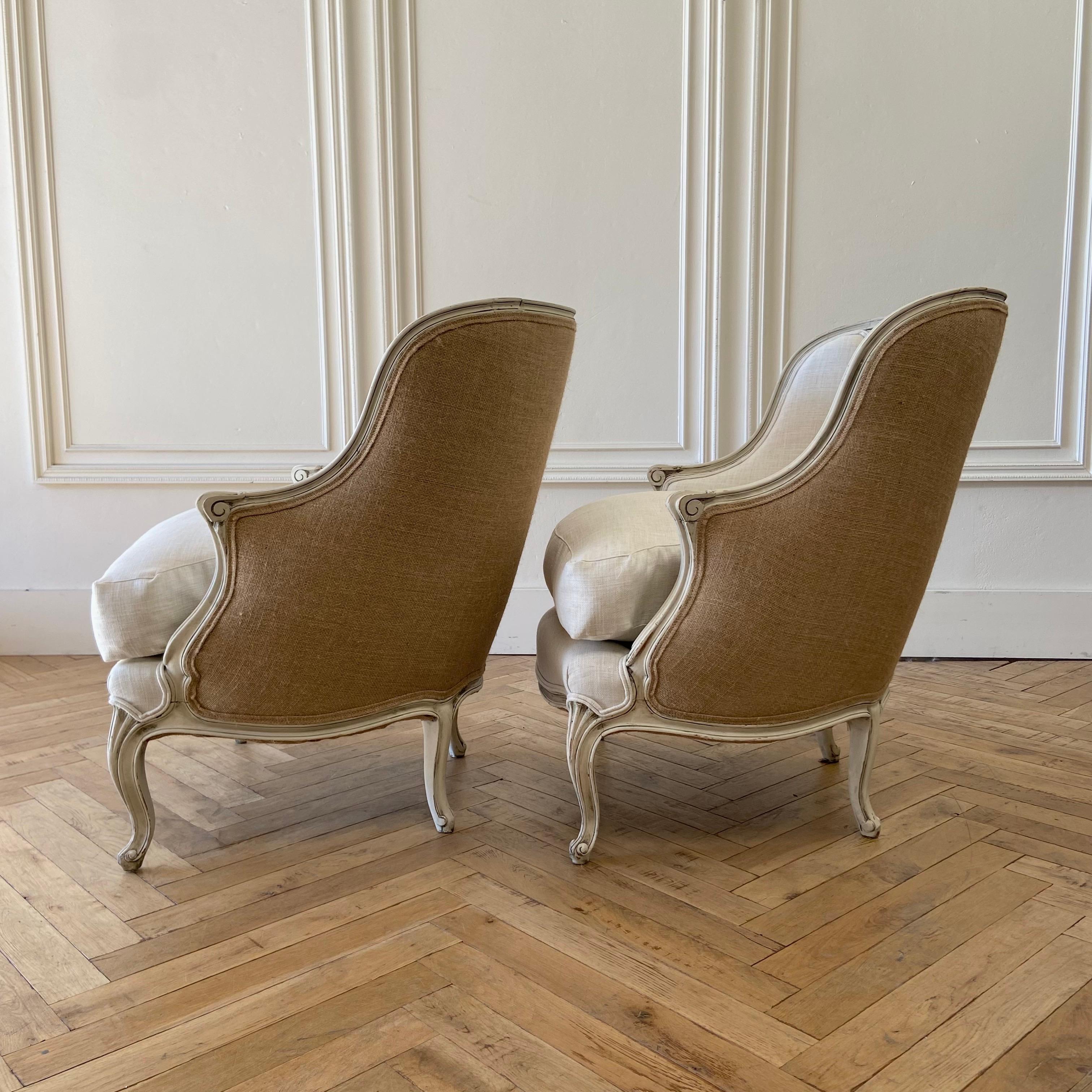 Pair of 20th Century French Louis XV Style Bergere Club Chairs 1