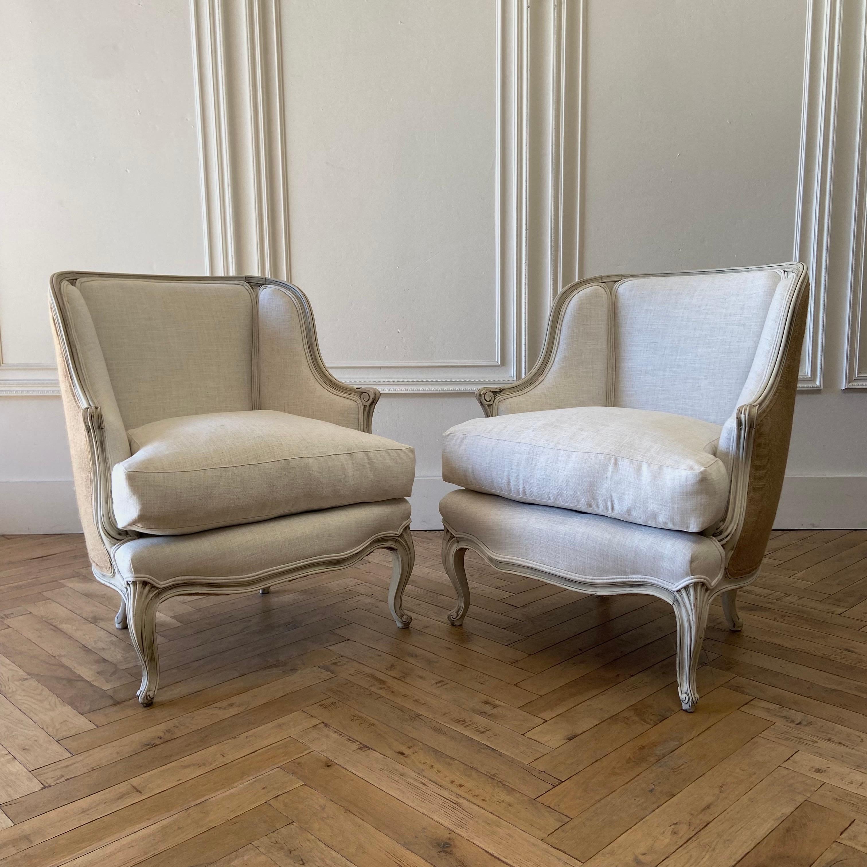 Pair of 20th Century French Louis XV Style Bergere Club Chairs 5