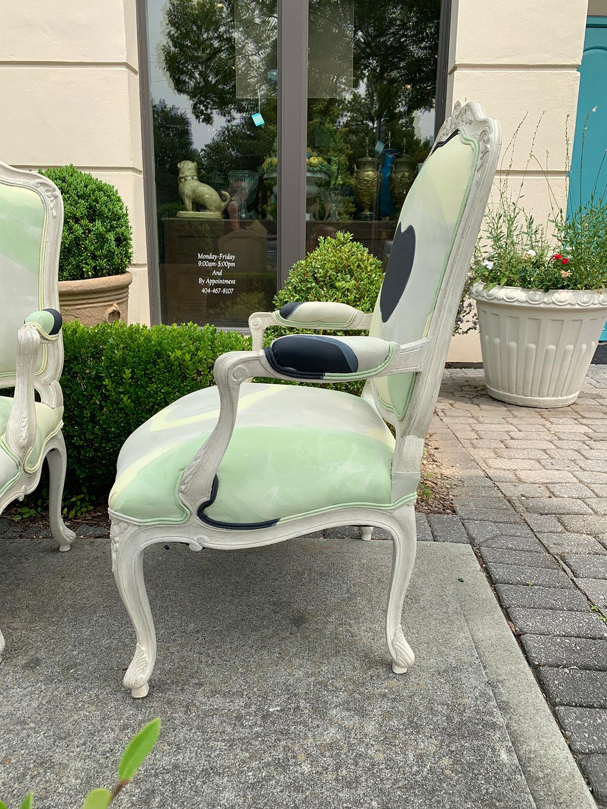 Pair of 20th Century French Louis XV Style Carved Painted Fauteuil Chairs 12